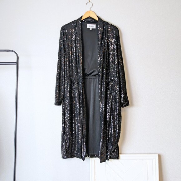 BB DAKOTA Sz M Black Showstopper Sequin Duster - Picture 3 of 12